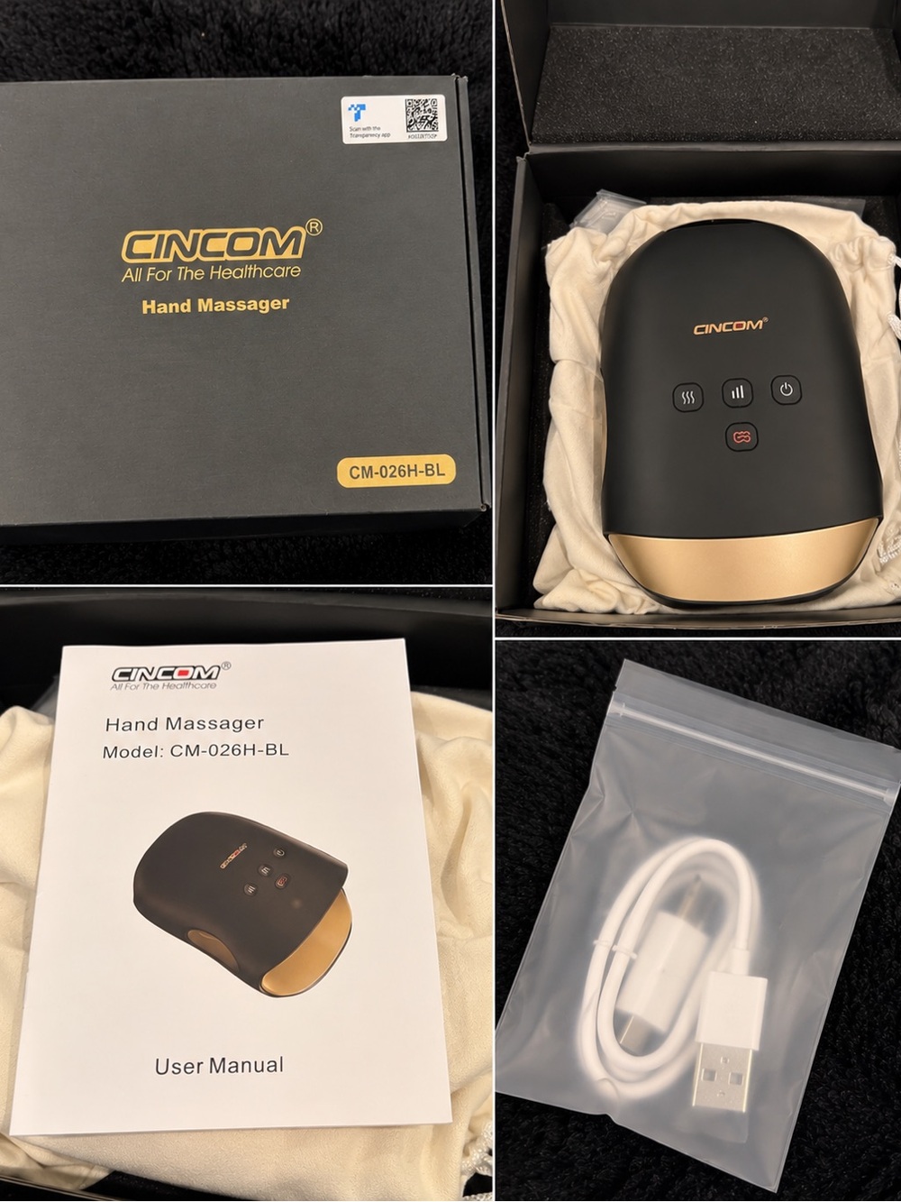 CINCOM Black & Gold Hand Massager – CM-026H-BL